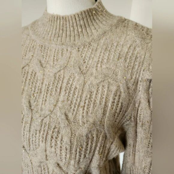 Express Golden Shimmer Sequins Cable Knit Sweater - Picture 4 of 6
